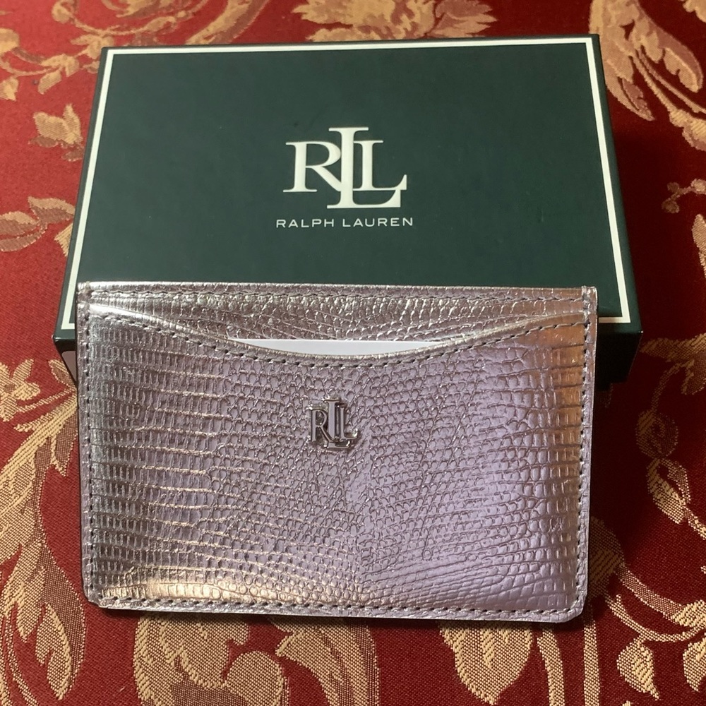 Ralph Lauren Silver Lizard Embossed ID Wallet